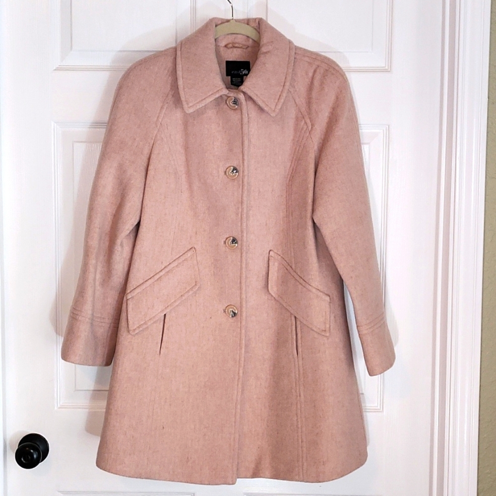Pink mid length pea coat spring or winter